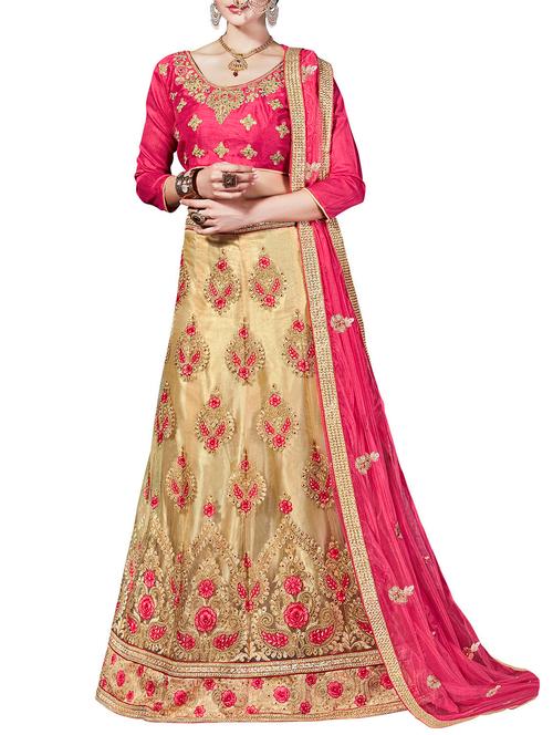 beige net panelled lehenga - 14450492 - Very Small Image - 1