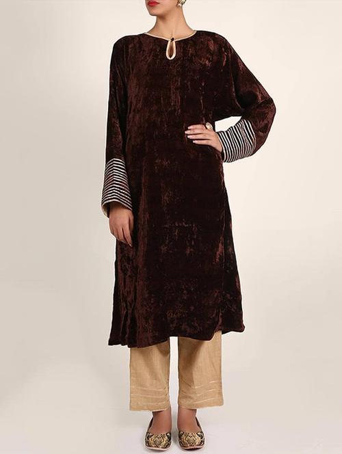 wool solid a-line kurta - 14451591 - Very Small Image - 1