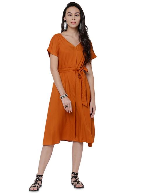 brown rayon a-line dress - 14451868 - Very Small Image - 1