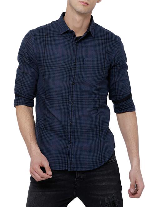 navy blue cotton casual shirt - 14452555 - Very Small Image - 1