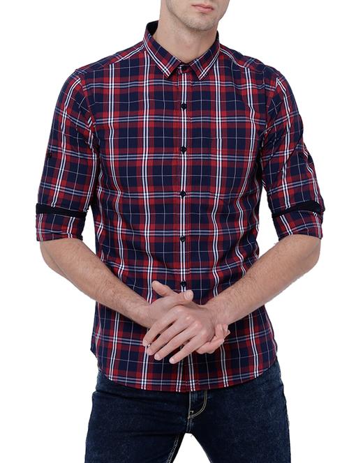 red & blue cotton casual shirt - 14452585 - Very Small Image - 1