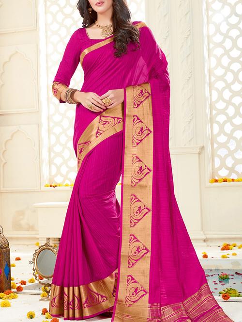 Magenta Silk Bordered Saree With Blouse - 14453398 - Very Small Image - 1