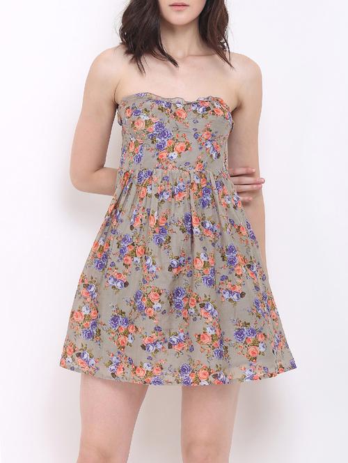 beige floral a-line dress - 14453695 - Very Small Image - 1