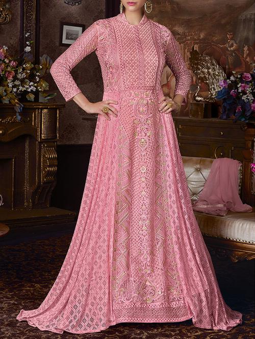 pink flared suit semi-stitched suit - 14455011 - Very Small Image - 1