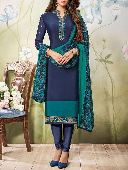 blue crepe semistitched suit - 14455033 - Very Small Image - 1
