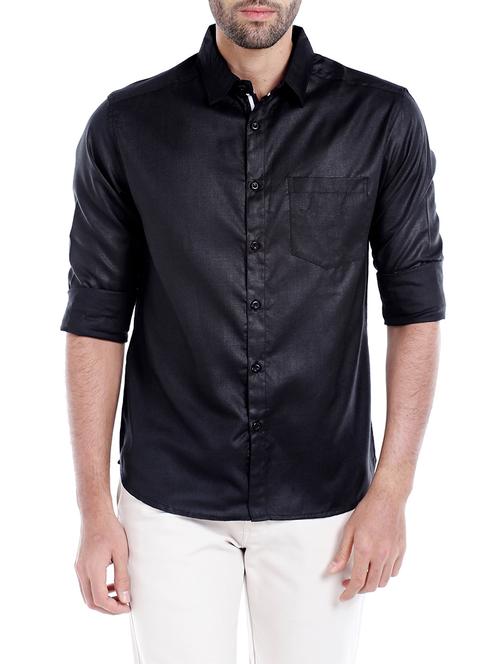 black cotton blend casual shirt - 14455248 - Very Small Image - 1