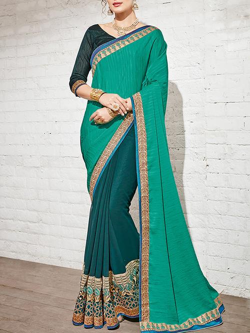 turquoise half and half saree with blouse - 14455382 - Very Small Image - 1