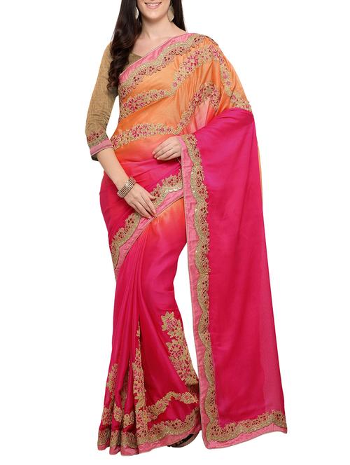pink chiffon embroidered saree with blouse - 14455632 - Very Small Image - 1