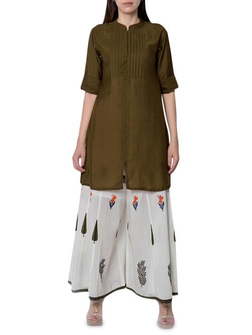 pink lemon green kurta & block printed bottom set - 14455786 - Very Small Image - 1