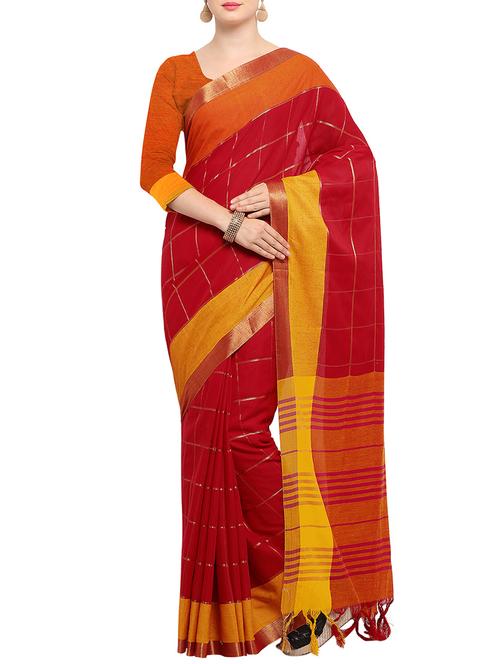 red silk blend handloom saree with blouse - 14456842 - Very Small Image - 1