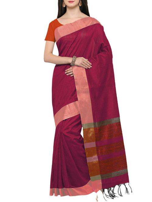 magenta art silk bordered saree with blouse - 14456865 - Very Small Image - 1