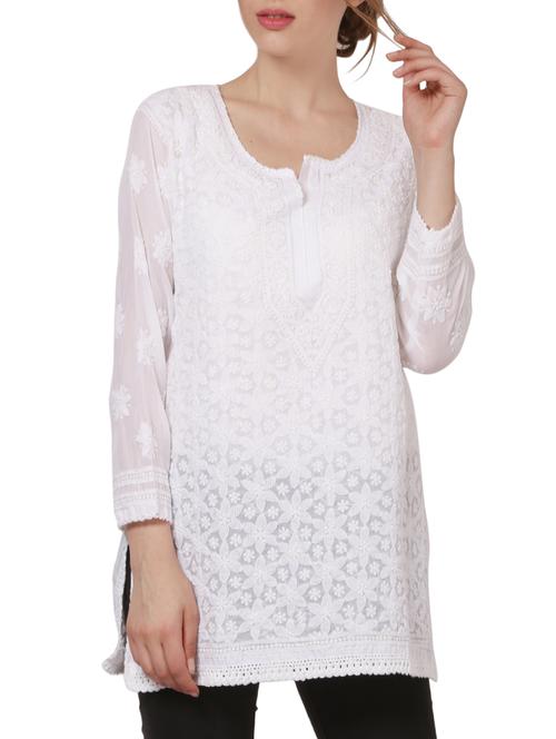 white cotton straight kurti - 14457497 - Very Small Image - 1