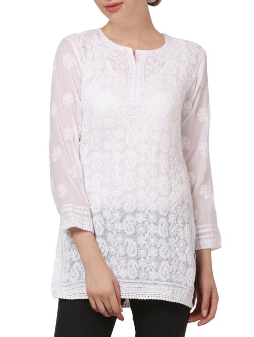 white cotton straight kurti - 14457498 - Very Small Image - 1