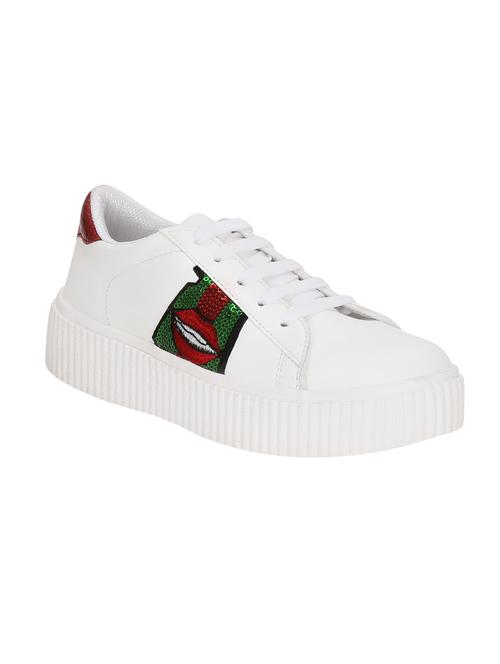 white faux leather laceup sneakers - 14457878 - Very Small Image - 1