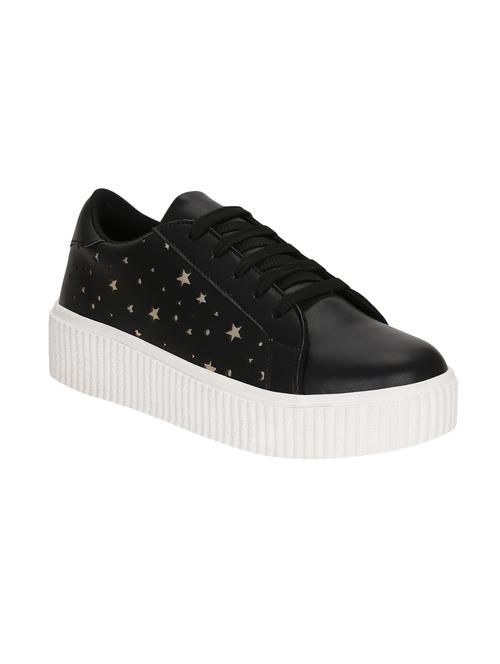 black faux leather laceup sneakers - 14457884 - Very Small Image - 1