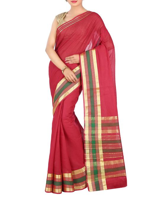red cotton chettinad saree with blouse - 14457973 - Very Small Image - 1