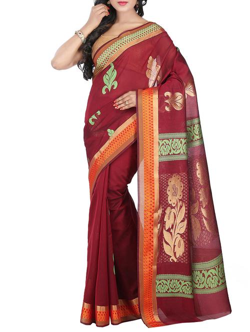 red kora silk chettinad saree with blouse - 14458074 - Very Small Image - 1