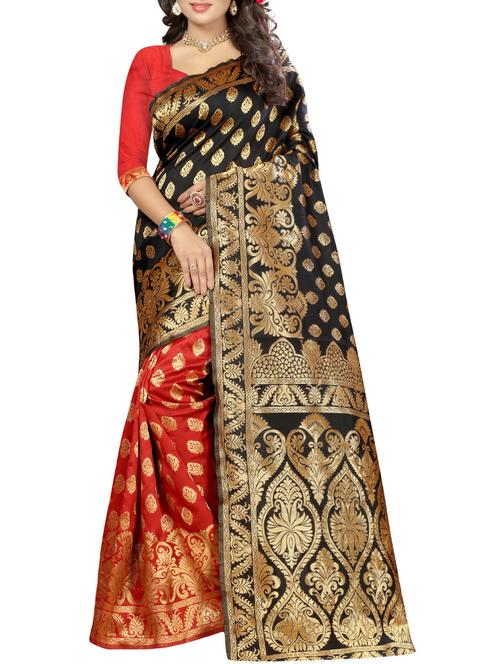 black banarasi silk saree with blouse - 14459010 - Very Small Image - 1
