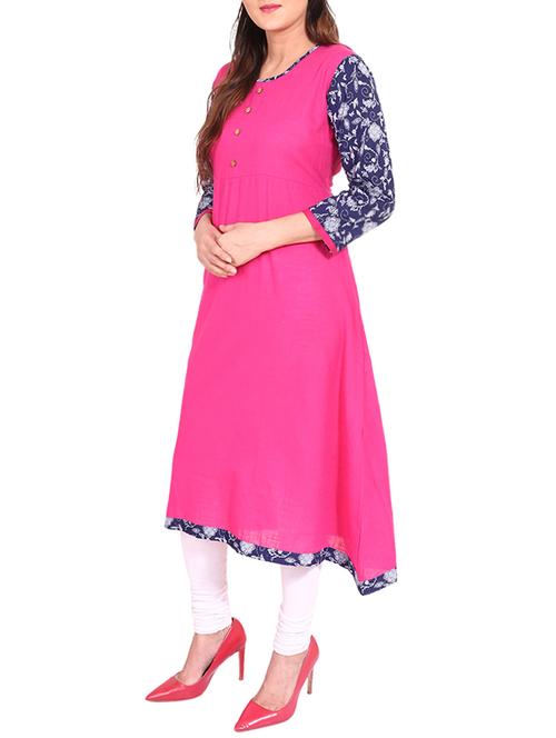 pink cotton a-line kurta - 14461686 - Very Small Image - 1