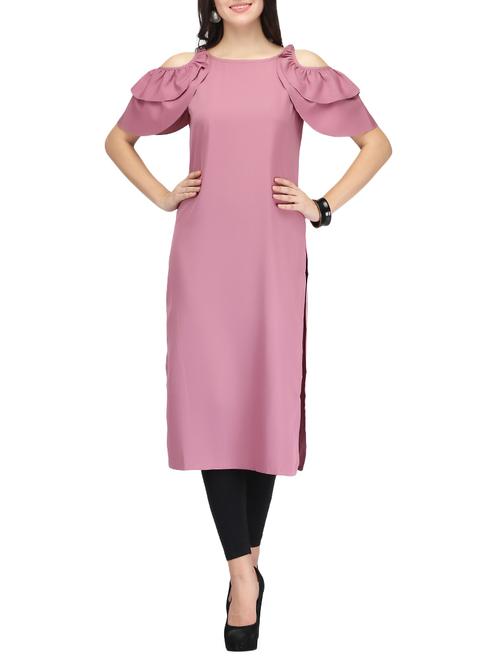 pink crepe straight kurta - 14461852 - Very Small Image - 1