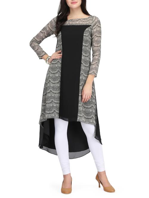 black georgette highlow kurta - 14461877 - Very Small Image - 1