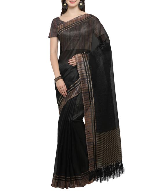 black bordered saree with blouse - 14462182 - Very Small Image - 1