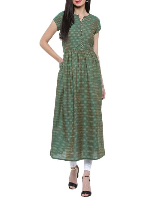 green cotton flared kurta - 14462370 - Very Small Image - 1