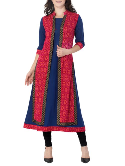 pink cotton layered kurta - 14463810 - Very Small Image - 1