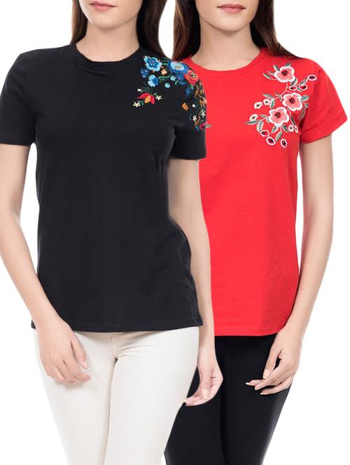 round neck embroidered tops - 14466211 - Very Small Image - 1