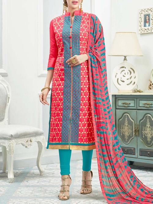 pink chanderi cotton dress material - 14466940 - Very Small Image - 1