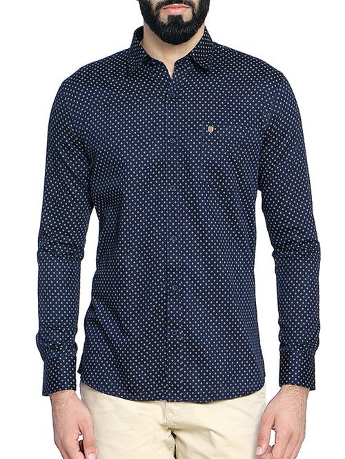 navy blue cotton blend casual shirt - 14467805 - Very Small Image - 1