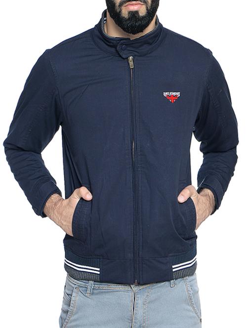 navy blue nylon blend casual jacket - 14467829 - Very Small Image - 1