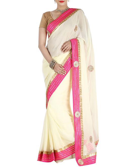 cream gota patti saree with blouse - 14468051 - Very Small Image - 1