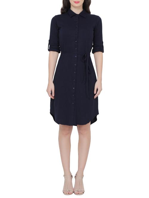 Navy Blue Shirt Dress - 14468095 - Very Small Image - 1