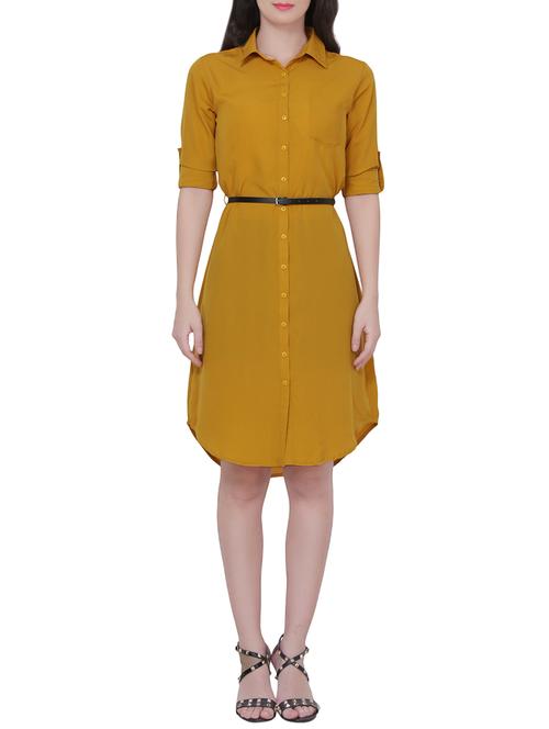 yellow crepe shirt dress - 14468099 - Very Small Image - 1