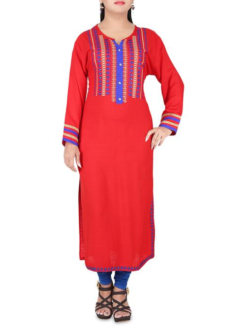 red rayon straight kurta - 14469283 - Very Small Image - 1