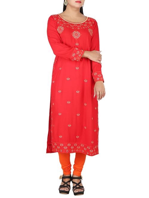 red rayon straight kurta - 14469302 - Very Small Image - 1