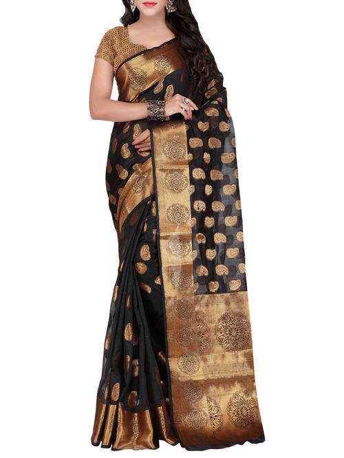 black silk banarasi saree with blouse - 14469406 - Very Small Image - 1