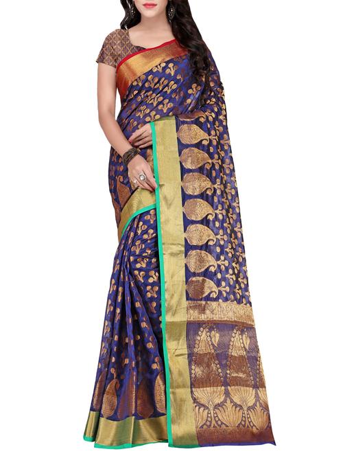 blue silk banarasi saree with blouse - 14469412 - Very Small Image - 1