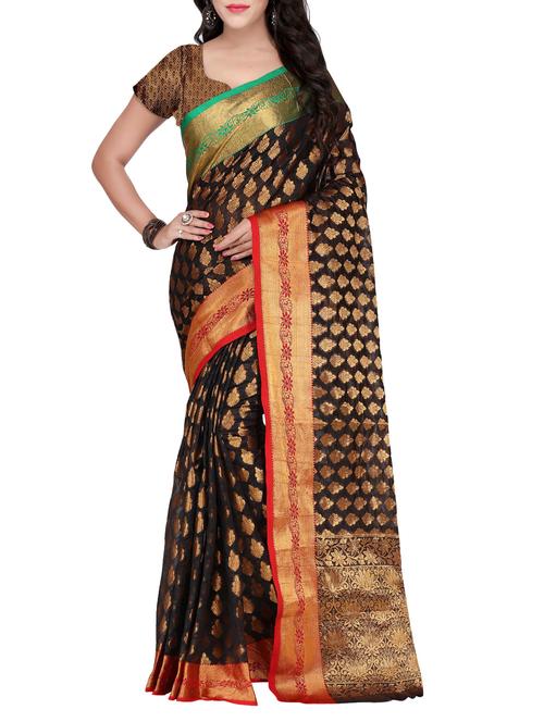 black silk banarasi saree with blouse - 14469431 - Very Small Image - 1