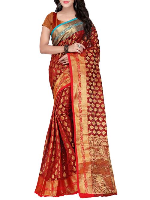 maroon silk banarasi saree with blouse - 14469433 - Very Small Image - 1