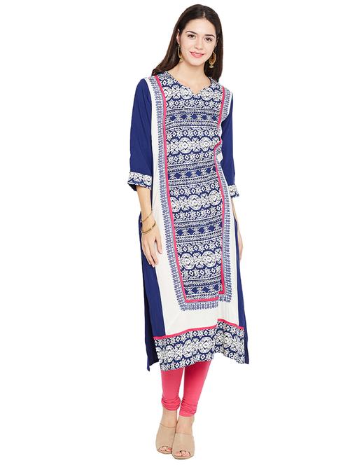 blue rayon straight kurta - 14469713 - Very Small Image - 1