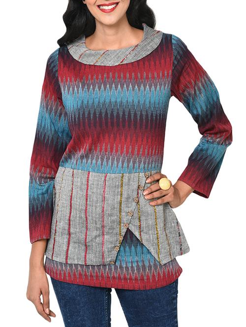 red printed cotton tunic - 14469881 - Very Small Image - 1