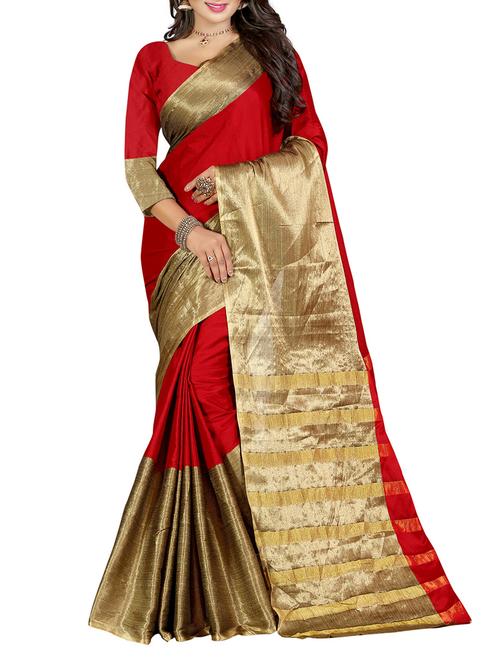 red bordered saree with blouse - 14471088 - Very Small Image - 1