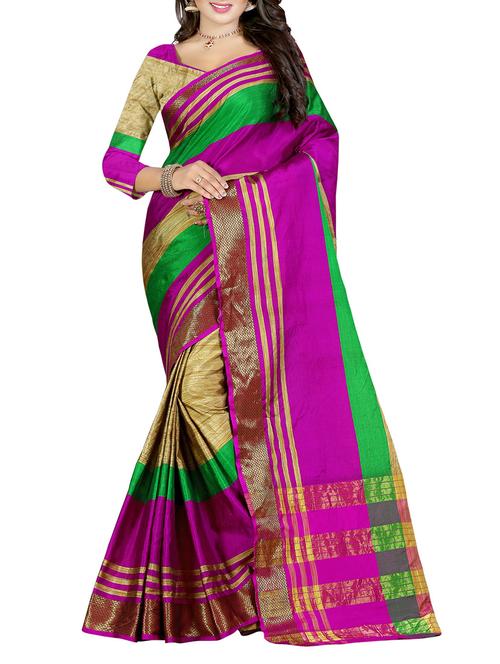 Beige bordered saree with blouse - 14471104 - Very Small Image - 1