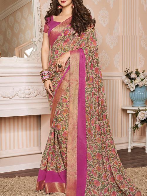 multicolor georgette printed saree with blouse - 14473226 - Very Small Image - 1