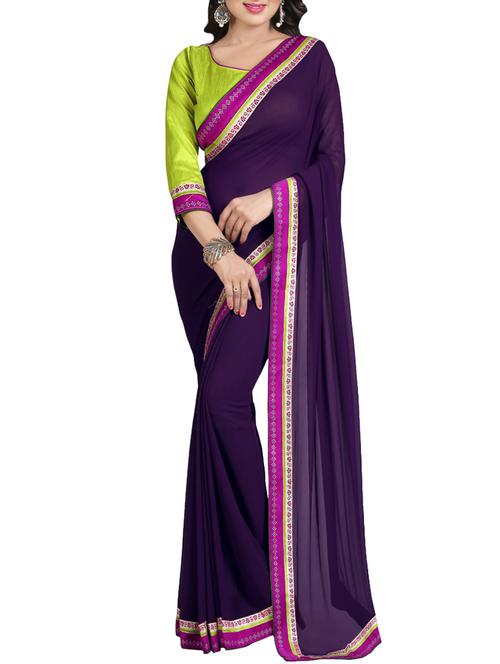 purple georgette bordered saree with blouse - 14473511 - Very Small Image - 1