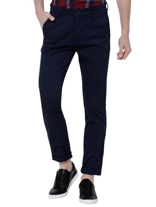 navy blue cotton blend chinos casual trousers - 14474239 - Very Small Image - 1