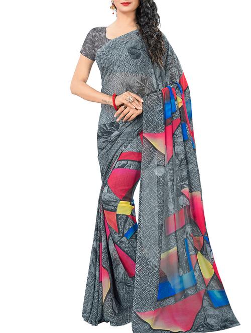 Grey printed saree - 14476392 - Very Small Image - 1