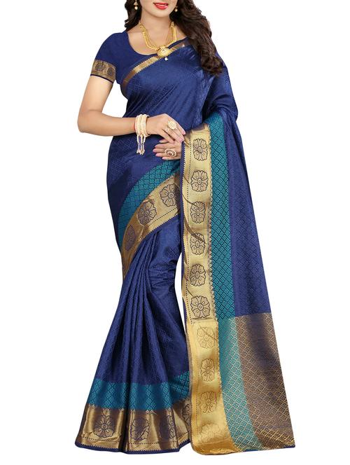 blue woven saree with blouse - 14476798 - Very Small Image - 1